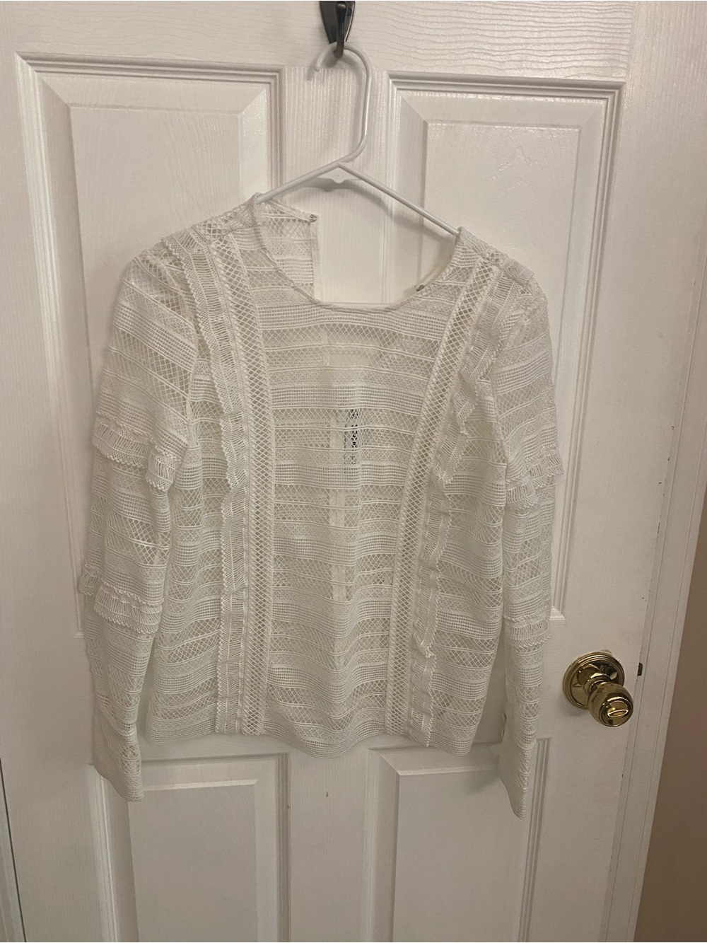 Self-Portrait White Lace Knit Long-Sleeve Blouse